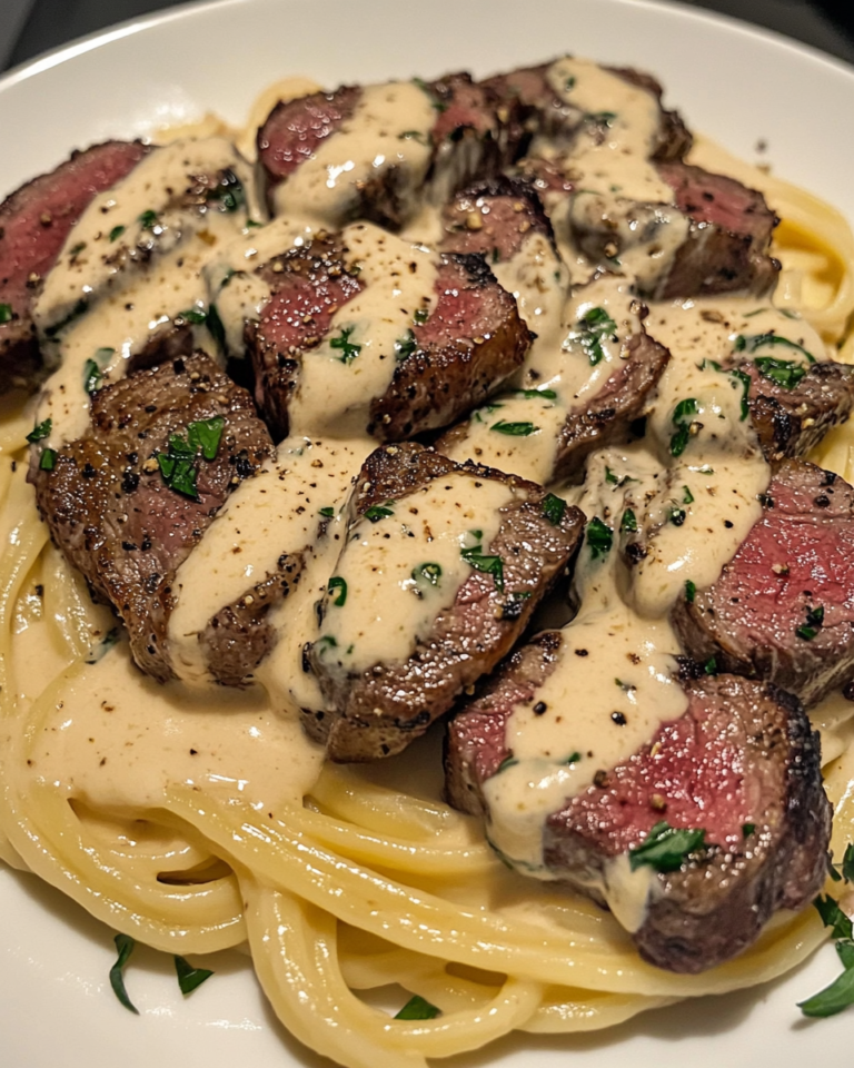 Savory Steak Gorgonzola Alfredo with Creamy Parmesan Sauce