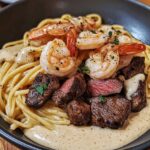 Cajun Shrimp and Steak Alfredo Pasta