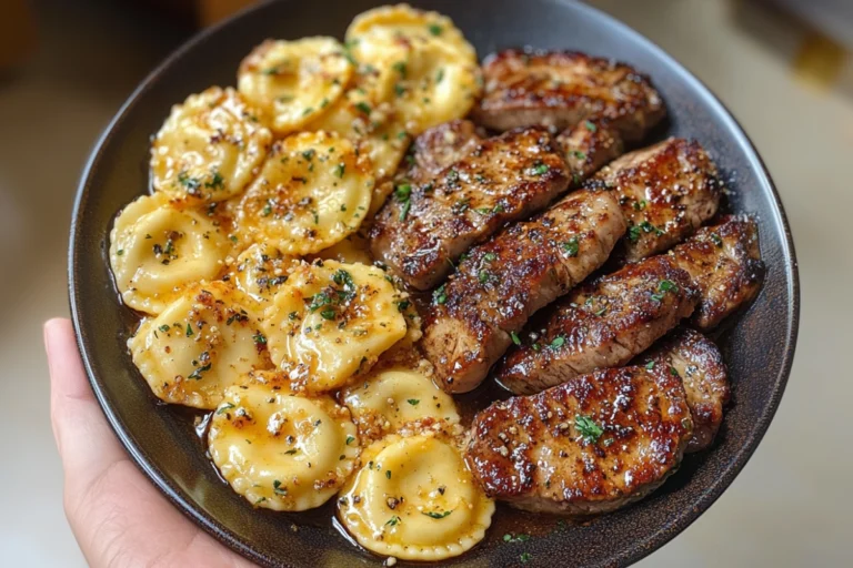 One-Skillet Garlic Butter Steak & Cheese Ravioli