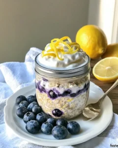 Lemon Blueberry Overnight Oats with Greek Yogurt Frosting