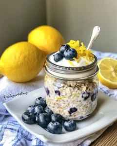 Lemon Blueberry Overnight Oats with Greek Yogurt Frosting