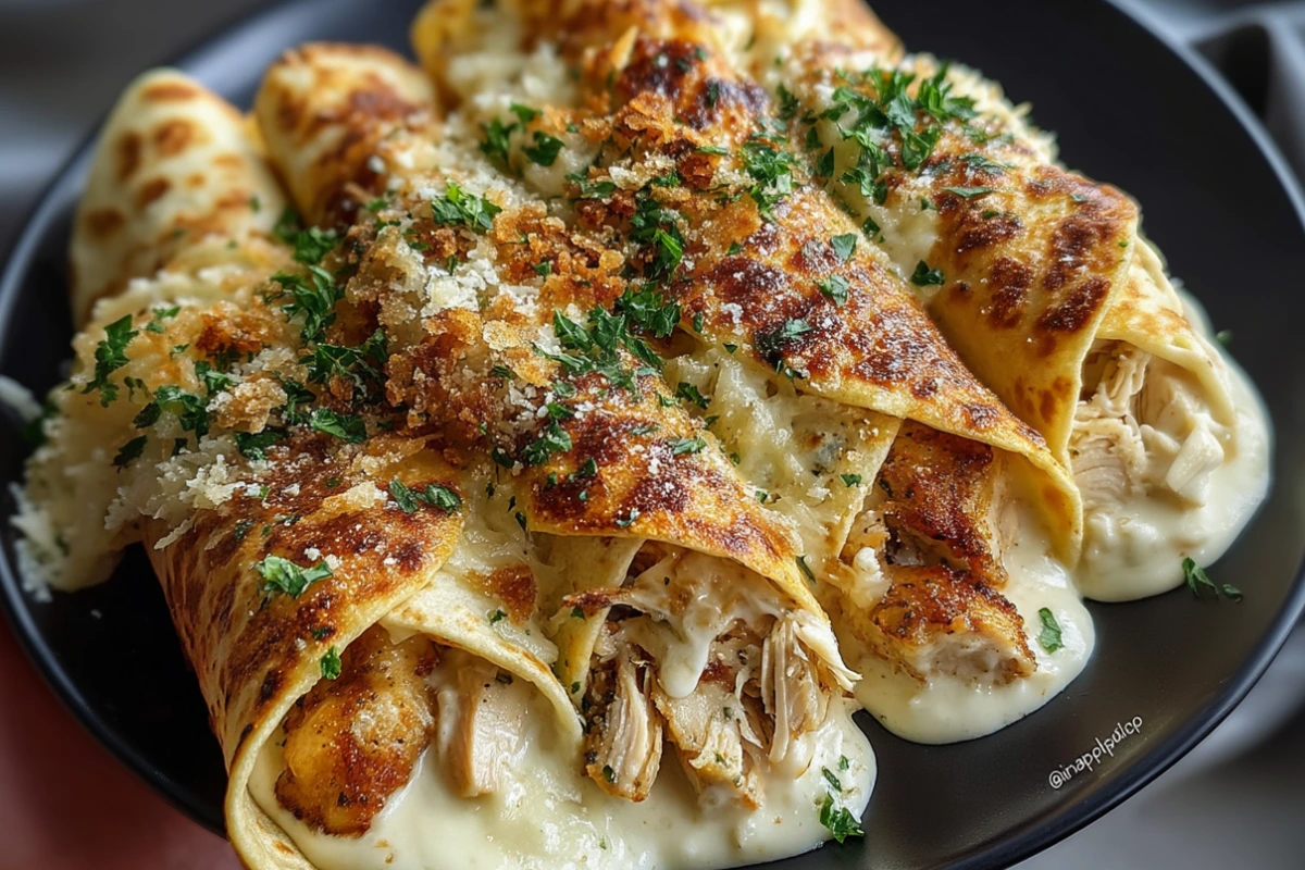 Garlic Parmesan Chicken Alfredo Wraps – Easy Creamy Chicken Tortilla Recipe 