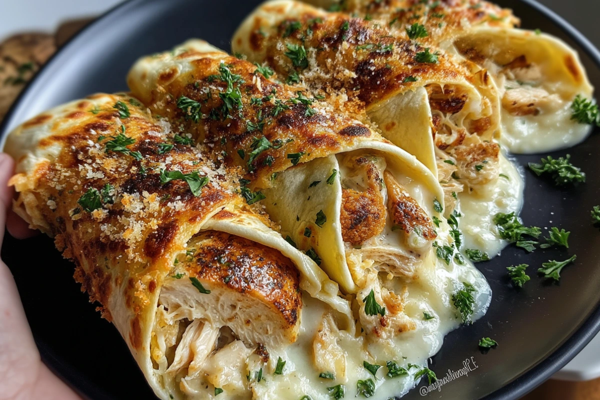 Garlic Parmesan Chicken Alfredo Wraps – Easy Creamy Chicken Tortilla Recipe 