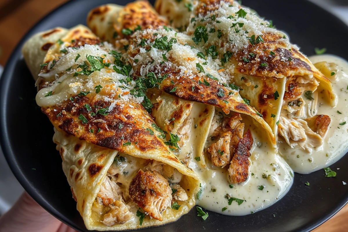 Garlic Parmesan Chicken Alfredo Wraps – Easy Creamy Chicken Tortilla Recipe 