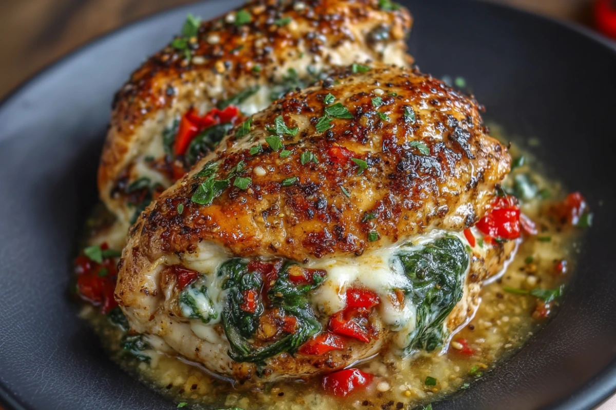 Flavor-Packed Roasted Red Pepper, Spinach, and Mozzarella Stuffed Chicken