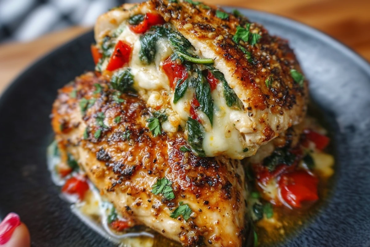 Flavor-Packed Roasted Red Pepper, Spinach, and Mozzarella Stuffed Chicken