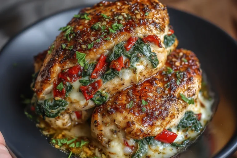 Flavor-Packed Roasted Red Pepper, Spinach, and Mozzarella Stuffed Chicken
