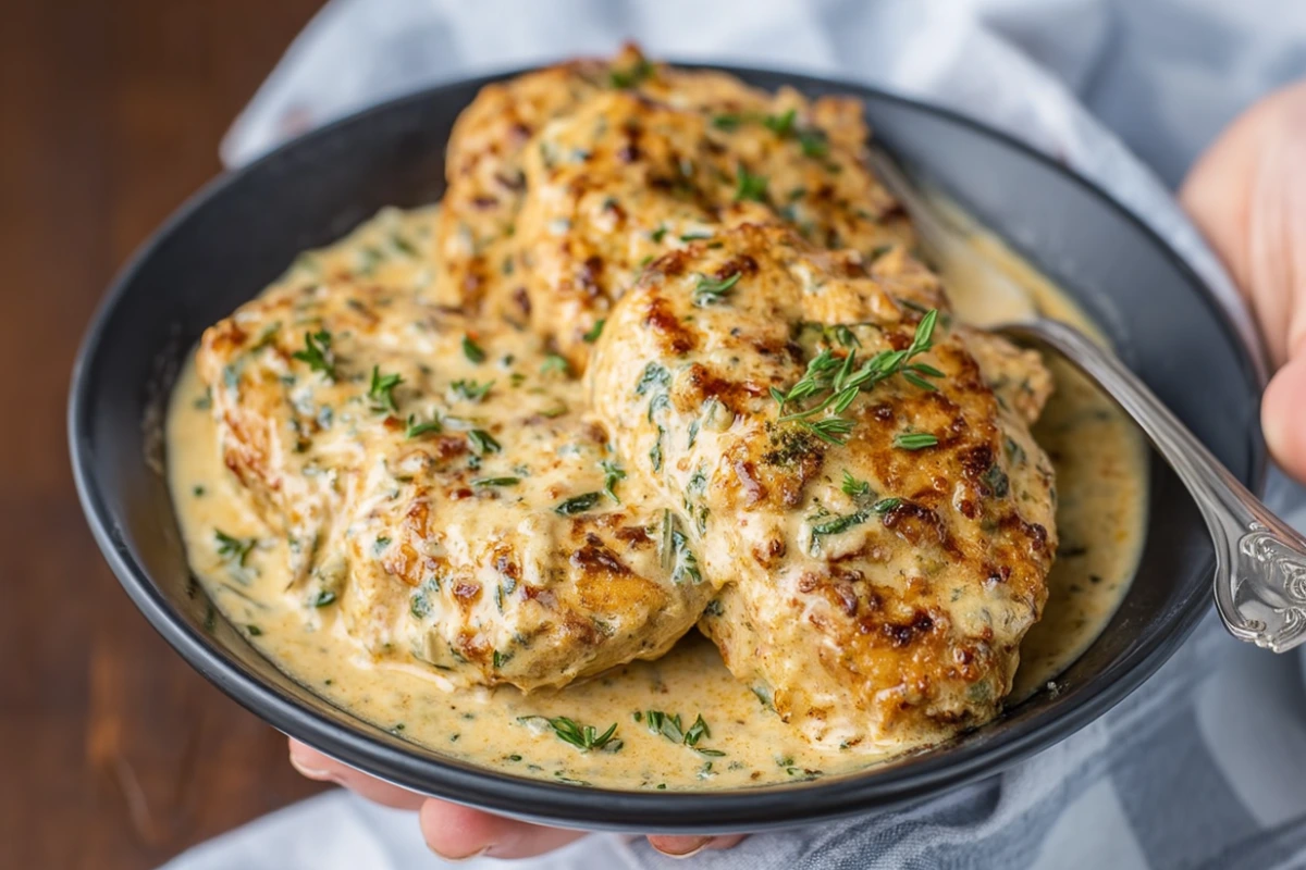 Chicken in Boursin Sauce with Garlic and Fine Herbs