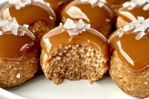 No-Bake Salted Caramel Peanut Butter Cottage Cheese Bites