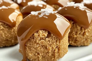No-Bake Salted Caramel Peanut Butter Cottage Cheese Bites