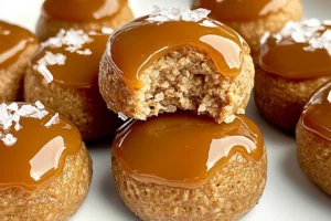 No-Bake Salted Caramel Peanut Butter Cottage Cheese Bites
