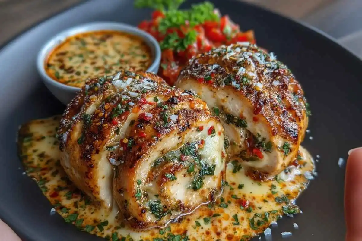 Cajun Chicken Rollups with Roasted Red Pepper Cream Sauce