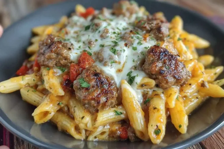 Cheesy Penne with Garlic Butter Ground Beef