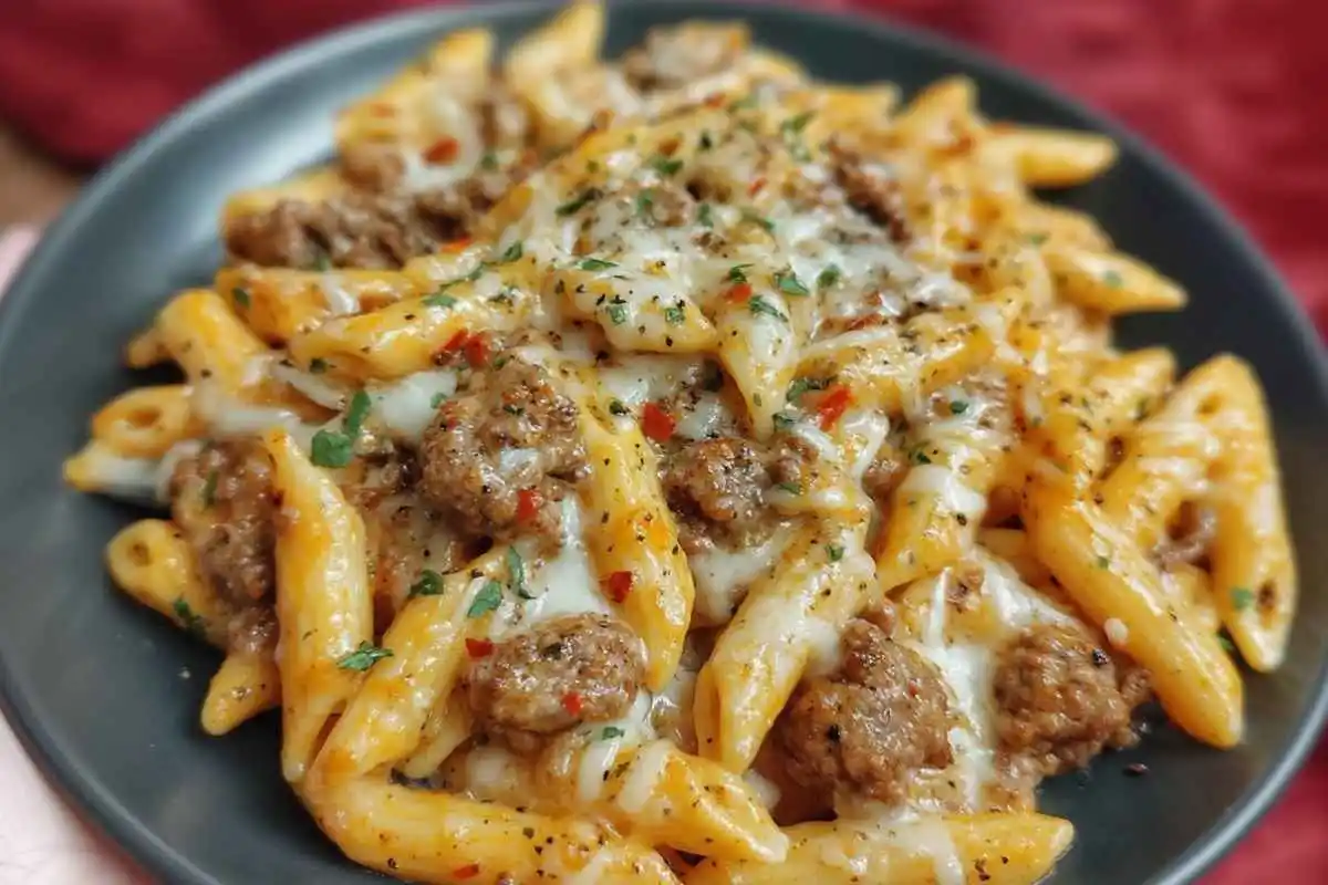 Cheesy Penne with Garlic Butter Ground Beef