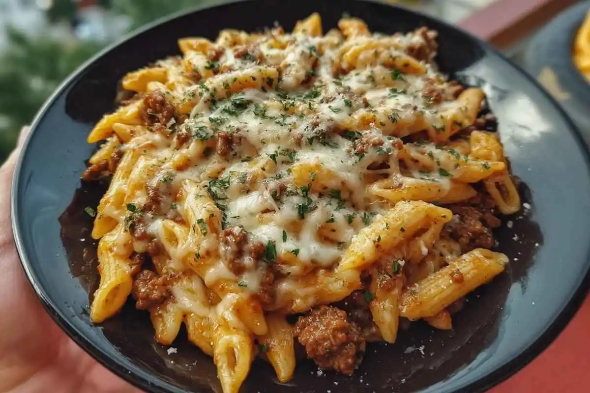 Cheesy Penne with Garlic Butter Ground Beef