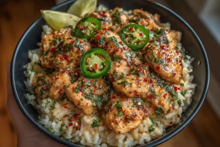 Garlic Butter Chicken Bowls with Jalapeño Cheddar Rice