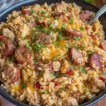 Loaded Cajun Chicken & Sausage Cheesy Rice Bake