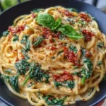 Spaghetti & Spinach with Sun-Dried Tomato Cream Sauce