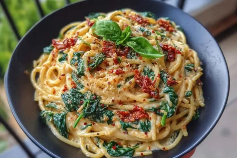 Spaghetti & Spinach with Sun-Dried Tomato Cream Sauce