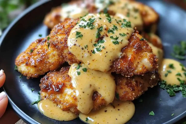 Pretzel-Crusted Chicken with Mustard-Cheddar Sauce