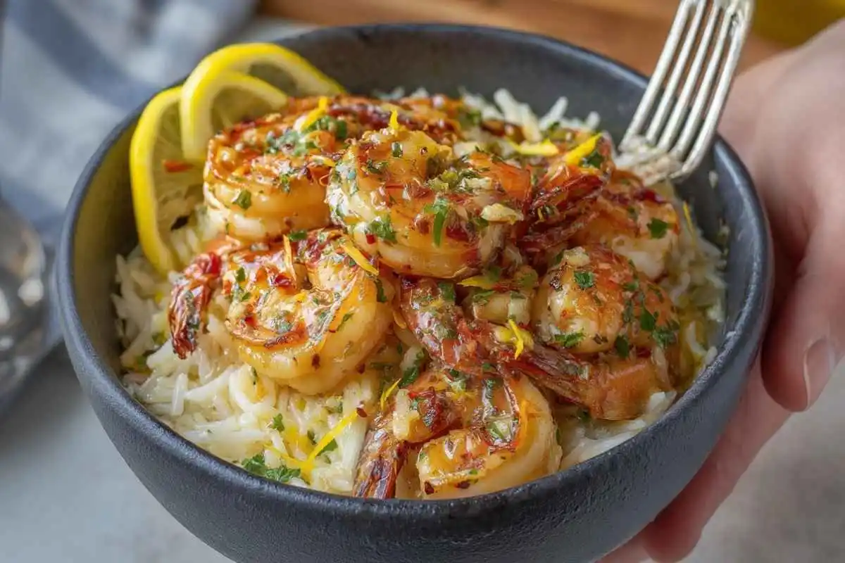 Garlic Butter Shrimp & Rice Bowls with Lemon Herb Drizzle